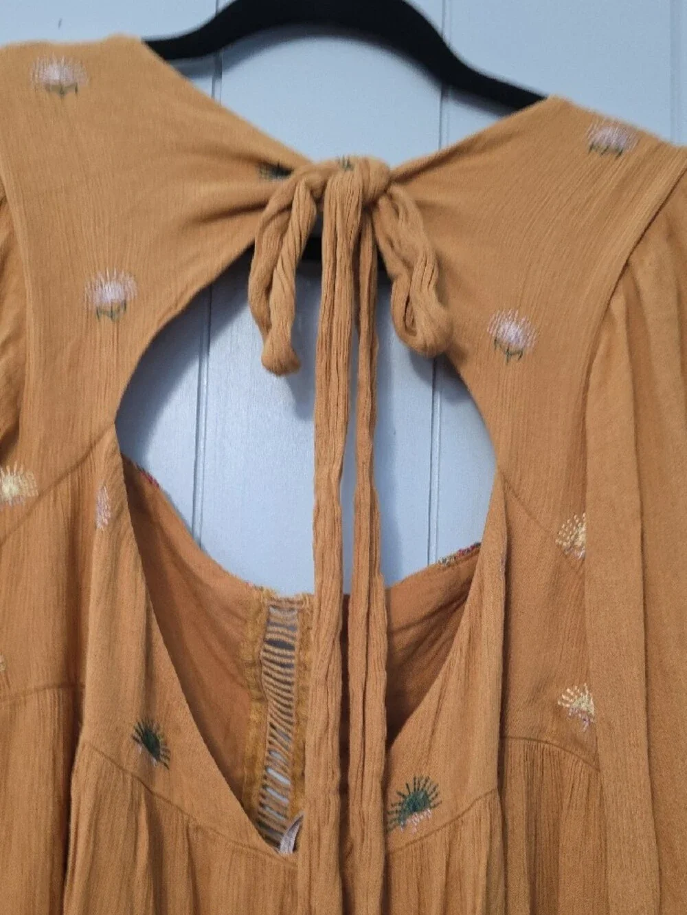 Free People Mustard Embroidered Mini Dress
